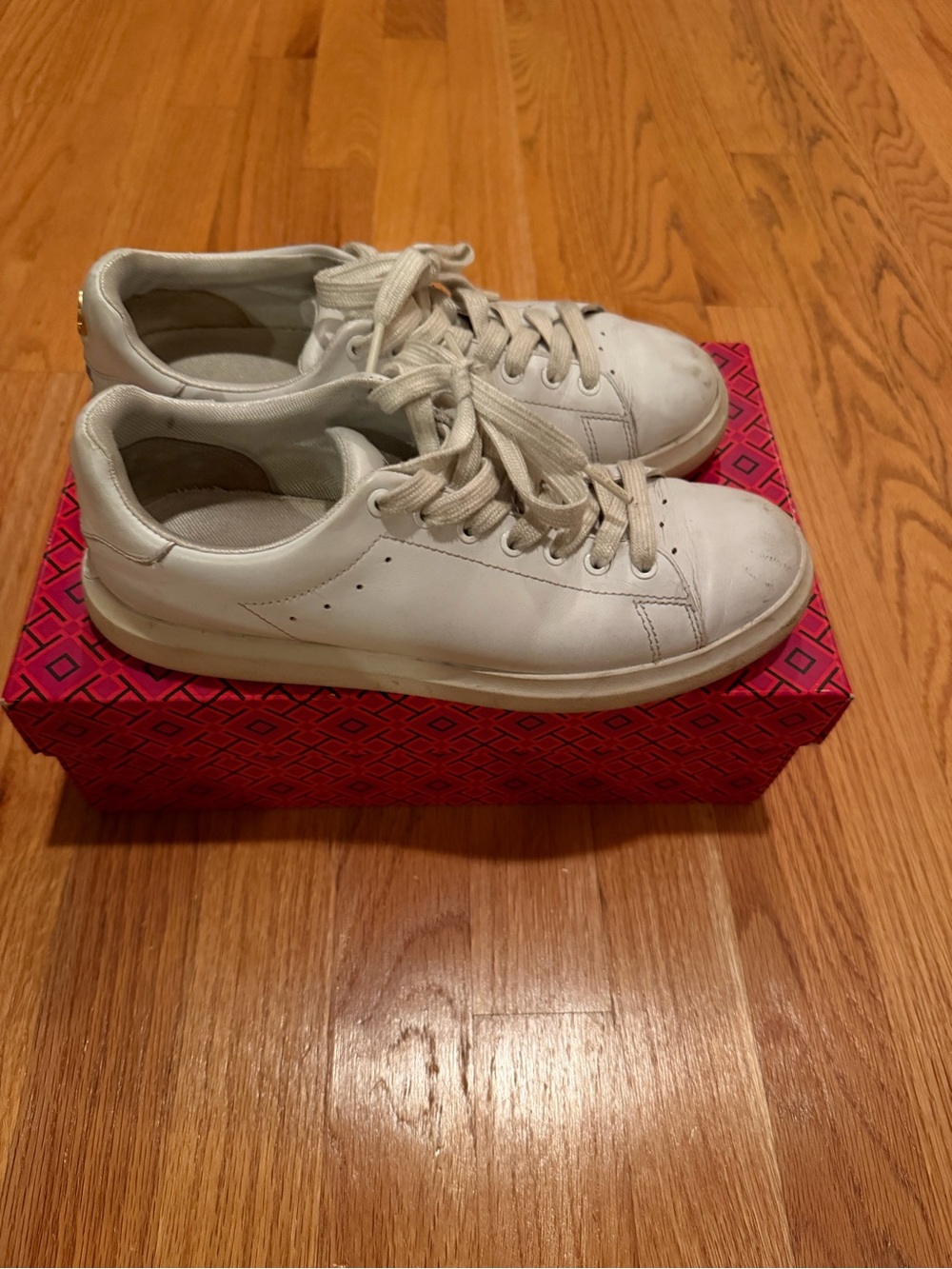 Tory Burch White Leather Lace-Up Sneakers